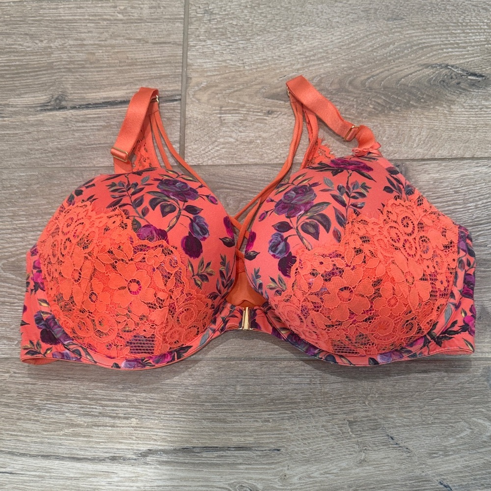 Cacique Orange and Purple Floral Lace Bra